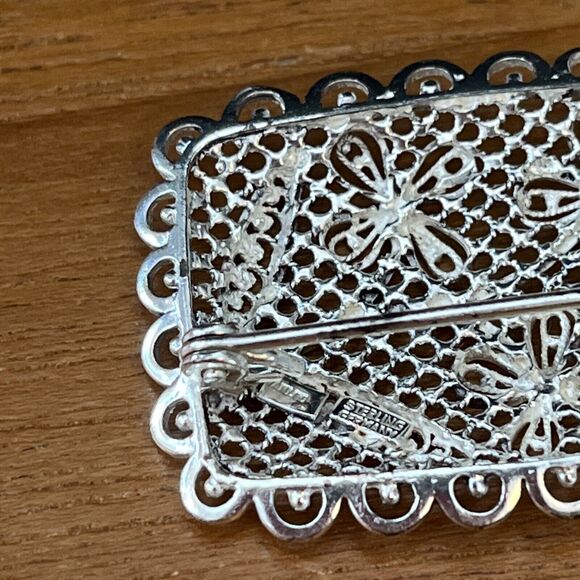 Vintage German Sterling Silver Antique Filigree Flower Brooch Pin - - Picture 3 of 6